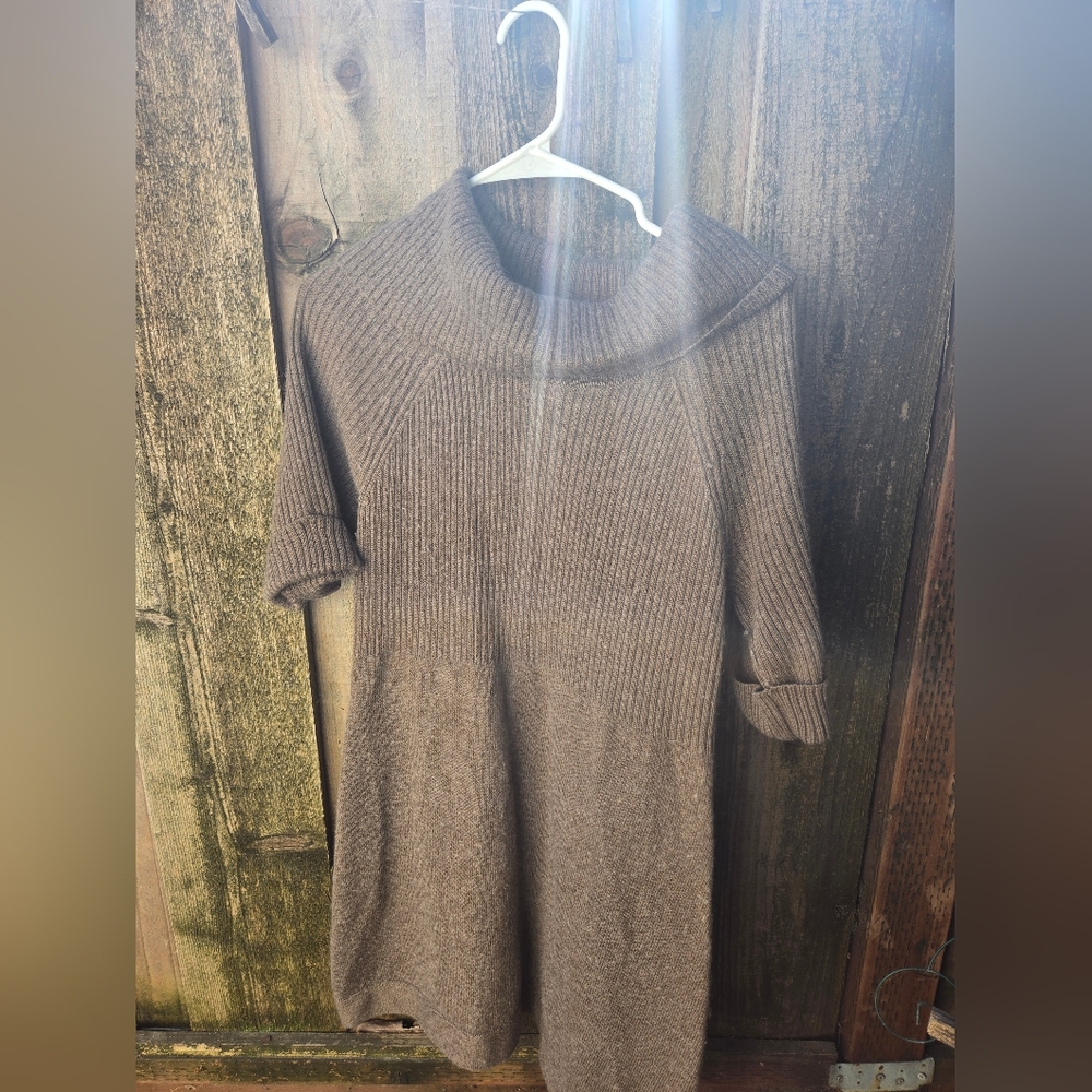 Brown Ribbed Knit Sweater Dress